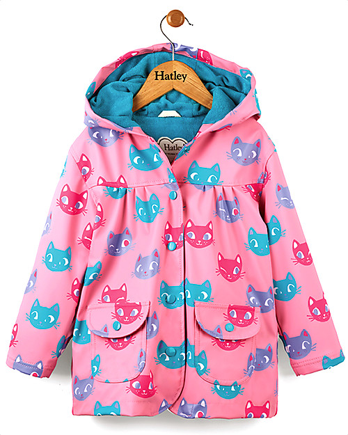 Hatley Silly Kitties Girls Raincoat - Hooded, lined and PVC-free Coats