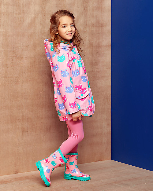 Hatley Silly Kitties Girls Raincoat - Hooded, lined and PVC-free Coats