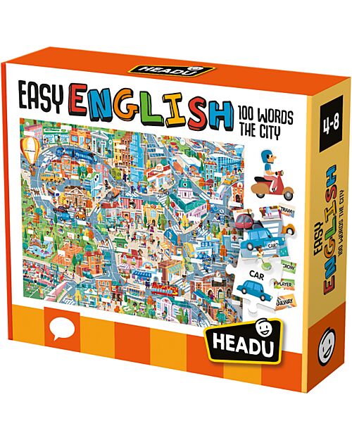 Headu Easy English 100 Words City - Linguistic Intelligence - 180 Pieces + 180 Adhesives Board Games