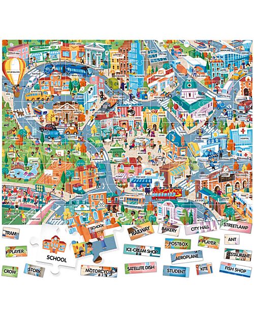Headu Easy English 100 Words City - Linguistic Intelligence - 180 Pieces + 180 Adhesives Board Games