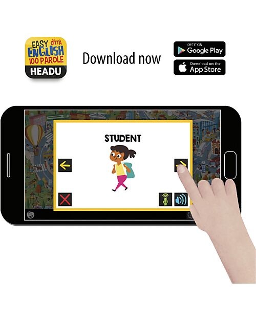 Headu Easy English 100 Words City - Linguistic Intelligence - 180 Pieces + 180 Adhesives Board Games