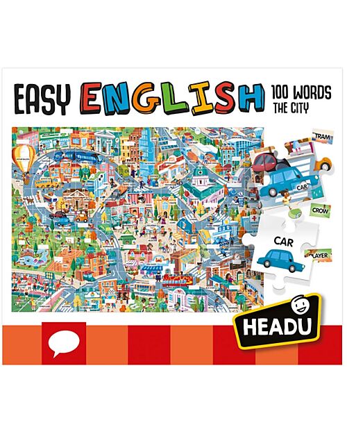 Headu Easy English 100 Words City - Linguistic Intelligence - 180 Pieces + 180 Adhesives Board Games