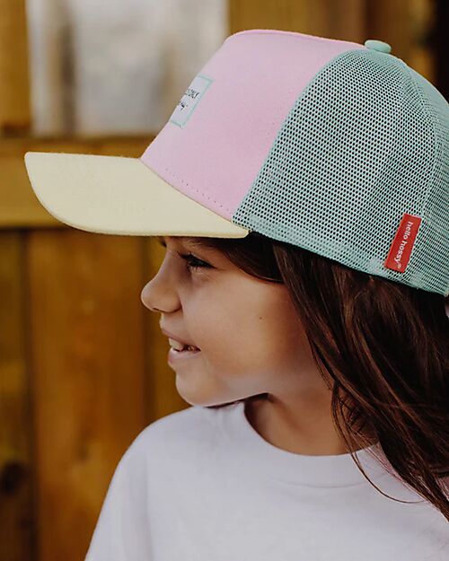 Hello Hossy Mini Poppy Hat - Pink, Yellow and Turquoise - Organic Cotton Sunhats