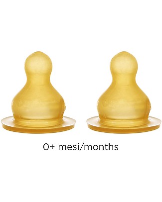Hevea Set of 2 Teats - Slow - 0+ months Glass Baby Bottles