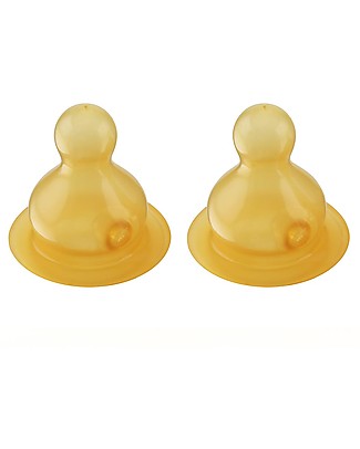 Hevea Set of 2 Teats - Slow - 0+ months Glass Baby Bottles