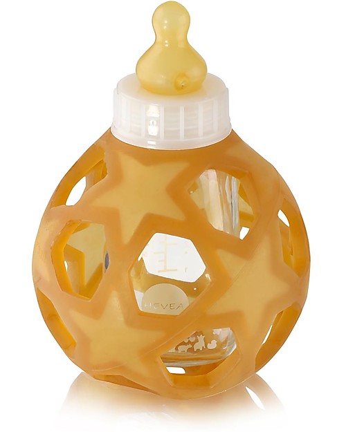 Hevea White 2 in 1 Baby Bottle and Toy Star Ball - 150 ml Glass Bottle + Natural Rubber Ball - Safe, nontoxic, ideal for little hands! Baby Bottles Accessories