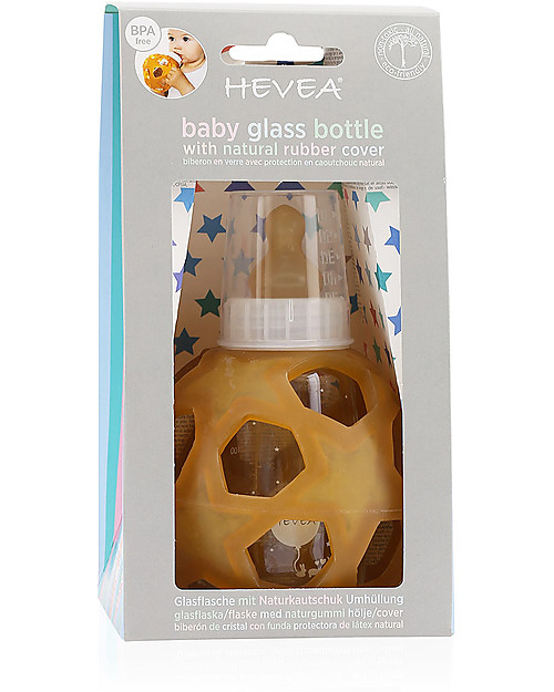 Hevea White 2 in 1 Baby Bottle and Toy Star Ball - 150 ml Glass Bottle + Natural Rubber Ball - Safe, nontoxic, ideal for little hands! Baby Bottles Accessories