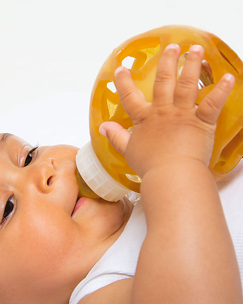Hevea White 2 in 1 Baby Bottle and Toy Star Ball - 150 ml Glass Bottle + Natural Rubber Ball - Safe, nontoxic, ideal for little hands! Baby Bottles Accessories