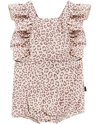 House of Jamie Baby Ruffled Salopette - Orchid Leopard - Organic cotton Dungarees