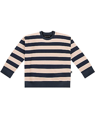 House of Jamie Crewneck Sweater - Biscuit/Blue Stripes - Italian Cotton Fleece Long Sleeves Tops