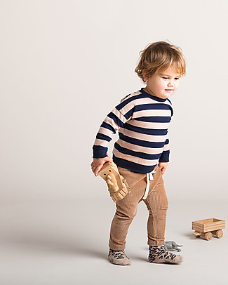 House of Jamie Crewneck Sweater - Biscuit/Blue Stripes - Italian Cotton Fleece Long Sleeves Tops