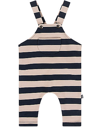 House of Jamie Dungaree - Biscuit/Blue Stripes - Elasticated Organic Cotton Dungarees