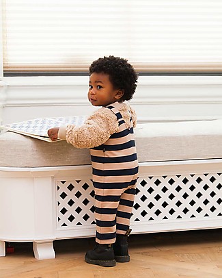 House of Jamie Dungaree - Biscuit/Blue Stripes - Elasticated Organic Cotton Dungarees