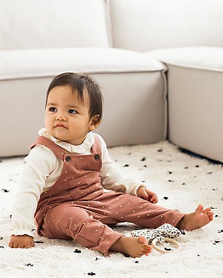 House of Jamie Dungaree - Dusty Mauve/Golden Dots - Elasticated Organic Cotton Dungarees