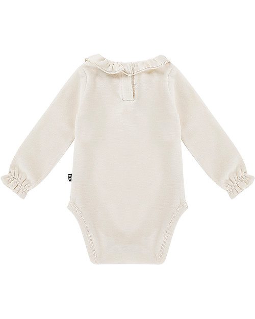 House of Jamie Frill Collar Bodysuit - Cream - Cotton Velvet Long Sleeves Bodies