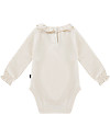 House of Jamie Frill Collar Bodysuit - Cream - Cotton Velvet Long Sleeves Bodies