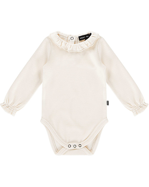 House of Jamie Frill Collar Bodysuit - Cream - Cotton Velvet Long Sleeves Bodies