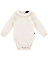 House of Jamie Frill Collar Bodysuit - Cream - Cotton Velvet Long Sleeves Bodies