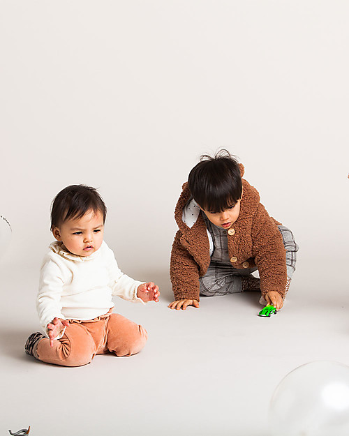 House of Jamie Frill Collar Bodysuit - Cream - Cotton Velvet Long Sleeves Bodies