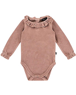 House of Jamie Frill Collar Bodysuit - Dusty Mauve - Cotton Velvet Long Sleeves Bodies