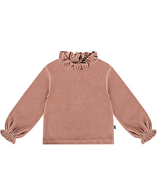 House of Jamie Frill Collar Jumper - Dusty Mauve - Cotton Velvet Long Sleeves Tops