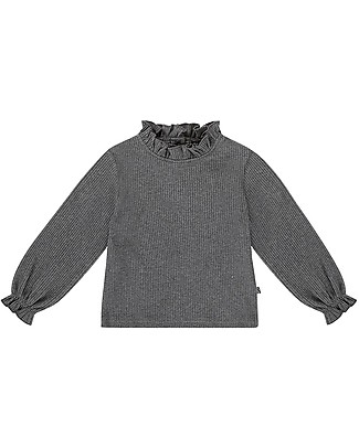 House of Jamie Frill Collar Jumper - Granite - Elasticated Organic Cotton Long Sleeves Tops