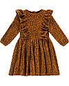 House of Jamie Front Ruffled Dress, Golden Brown Leopard - Elasticated Organic Cotton Dresses_