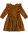 House of Jamie Front Ruffled Dress, Golden Brown Leopard - Elasticated Organic Cotton Dresses_