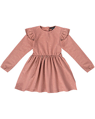 House of Jamie Girl Dress - Dusty Mauve/Golden Dots - Elasticated Organic Cotton Dresses