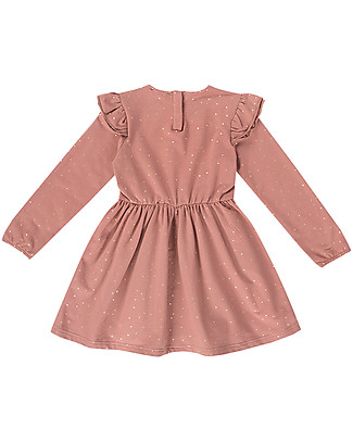 House of Jamie Girl Dress - Dusty Mauve/Golden Dots - Elasticated Organic Cotton Dresses