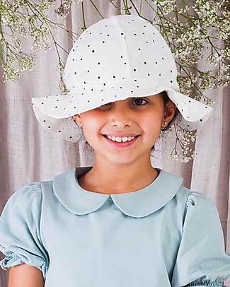 House of Jamie Girls Sun Hat - Cream Black Dots - Organic cotton terry Sunhats