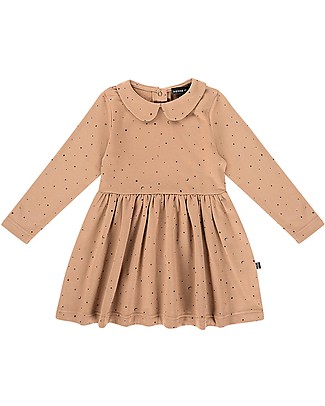 House of Jamie Mid Waist Collar Dress - Little Stars Mocca - Elasticated Organic Cotton Dresses