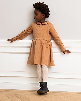 House of Jamie Mid Waist Collar Dress - Little Stars Mocca - Elasticated Organic Cotton Dresses