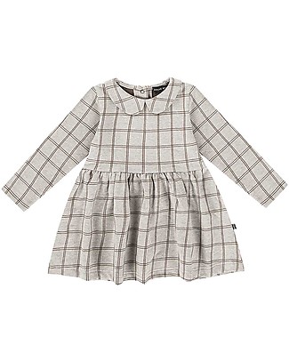 House of Jamie Mid Waist Collar Dress - Tartan Stone - Elasticated Organic Cotton Dresses