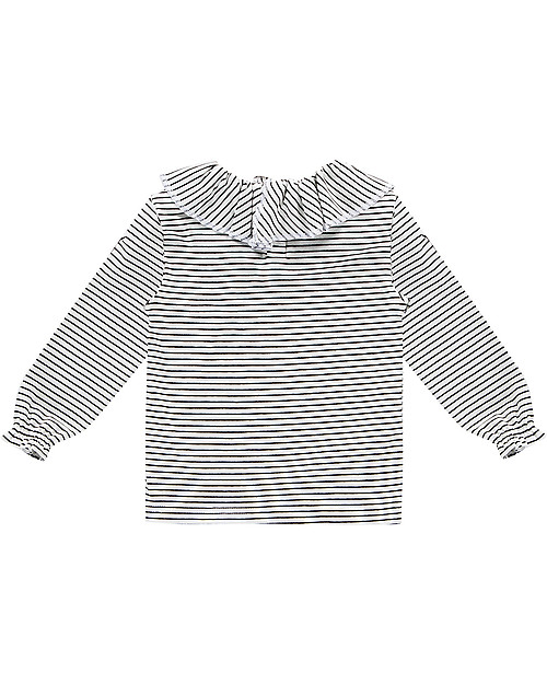 House of Jamie Pierrot Tee with Long Sleeve, Little Stripes - Organic Cotton Long Sleeves Tops