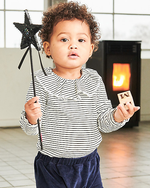 House of Jamie Pierrot Tee with Long Sleeve, Little Stripes - Organic Cotton Long Sleeves Tops