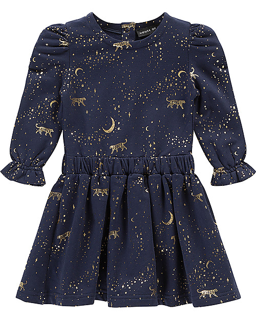 House of Jamie Puff Shoulder Dress, Stargazer (3-4 years) - Elasticated Organic Cotton Dresses_