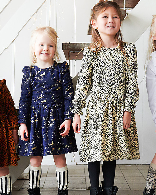 House of Jamie Puff Shoulder Dress, Stargazer (3-4 years) - Elasticated Organic Cotton Dresses_
