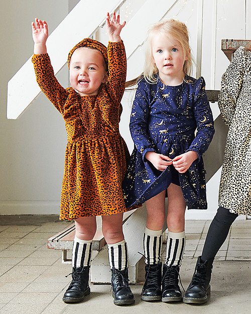 House of Jamie Puff Shoulder Dress, Stargazer (3-4 years) - Elasticated Organic Cotton Dresses_