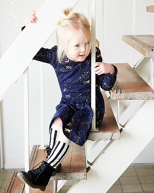 House of Jamie Puff Shoulder Dress, Stargazer (3-4 years) - Elasticated Organic Cotton Dresses_