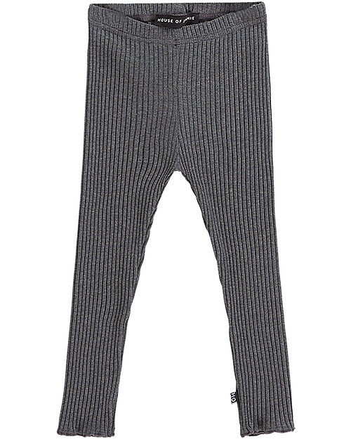 House of Jamie Rib Girl Leggings, Granite (5-6 years) - Elasticated Organic Cotton Leggings