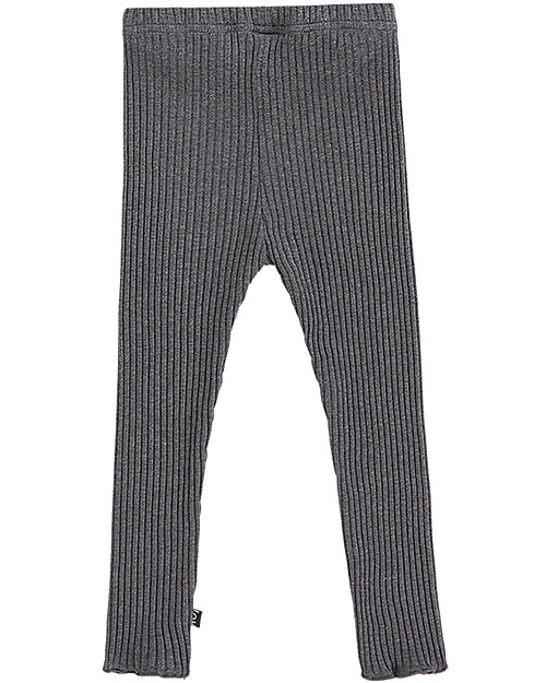 House of Jamie Rib Girl Leggings, Granite (5-6 years) - Elasticated Organic Cotton Leggings