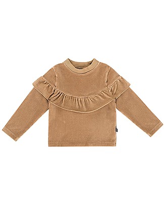 House of Jamie Ribbed Volant Sweater - Biscuit - Cotton Velvet Long Sleeves Tops