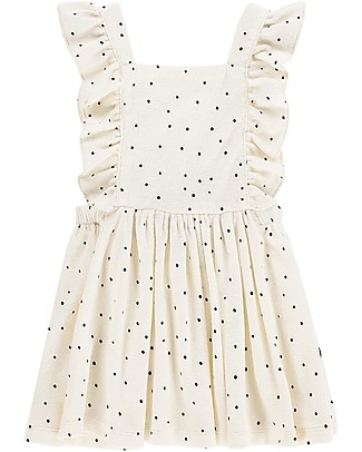 House of Jamie Ruffled Salopette Dress - Cream Black Dots - Organic cotton terry Dresses