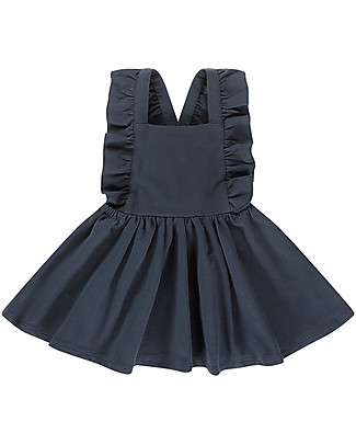 House of Jamie Ruffled Salopette Dress - Dark Blue - Organic Cotton Dresses