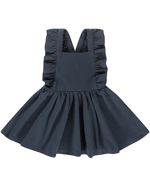 House of Jamie Ruffled Salopette Dress - Dark Blue - Organic Cotton Dresses_