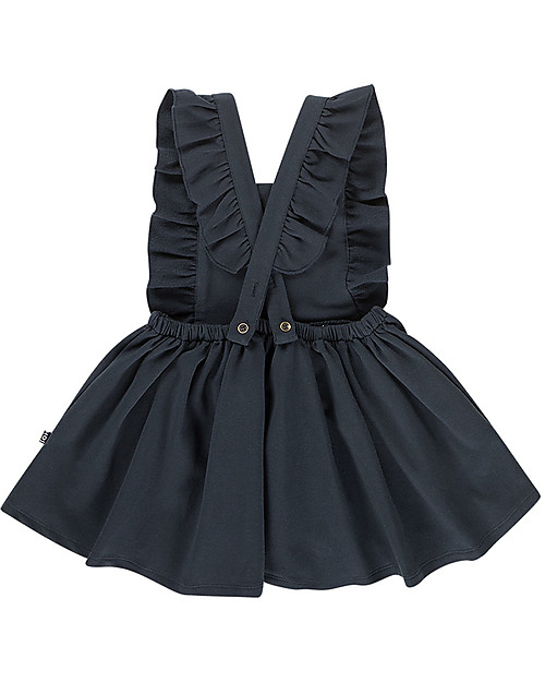 House of Jamie Ruffled Salopette Dress - Dark Blue - Organic Cotton Dresses_