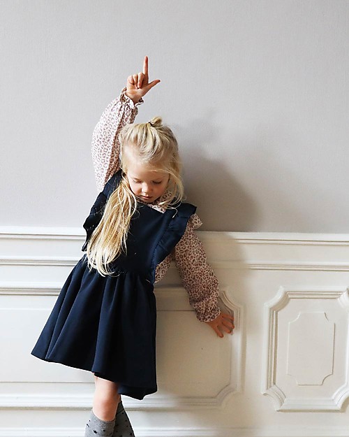 House of Jamie Ruffled Salopette Dress - Dark Blue - Organic Cotton Dresses_