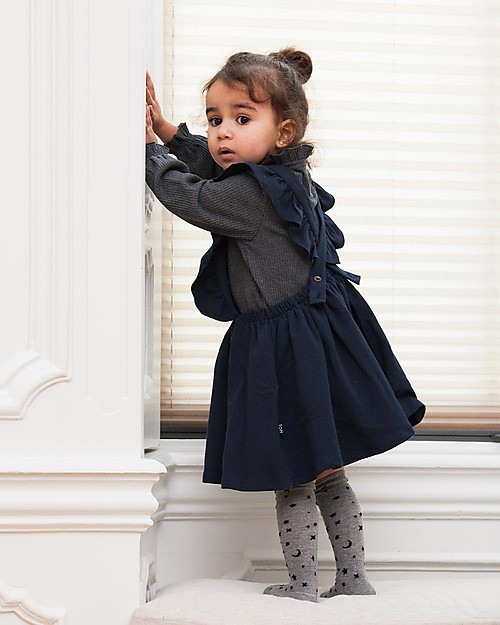 House of Jamie Ruffled Salopette Dress - Dark Blue - Organic Cotton Dresses_