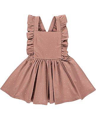 House of Jamie Ruffled Salopette Dress - Dusty Mauve/Golden Dots - Organic Cotton Dresses